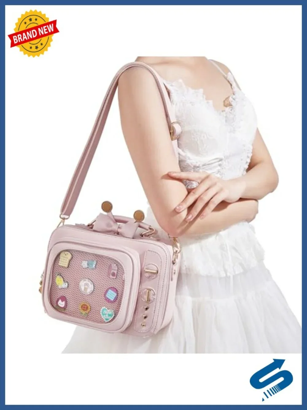 Novelty TV Style Ita Bag Backpack with 2 Inserts Faux Leather Pin Display